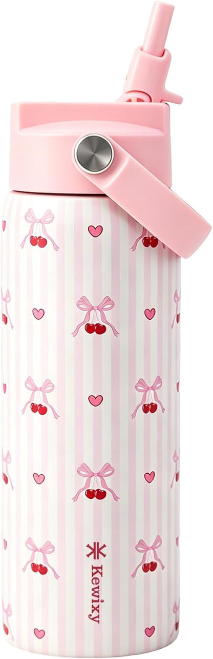 KEWIXY Pickleball Water Bottle 32 oz Insulated, Stainless Steel with Straw, Leak Proof, Keep Cold 24H, Vacuum, Pickleball Gifts for Pickleball Players, Pickleball Lovers, Women Girls Sport