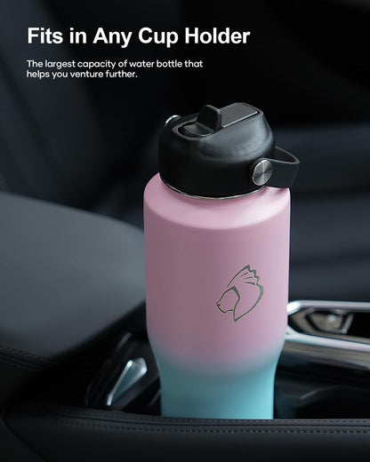 BUZIO 40oz Insulated Water Bottle Fits in Any Car Cup Holders, 40oz Vacuum Insulated Tumbler with Lids and Straw for Water, Travel Mug Cupholder Friendly, Leakproof Keep Cold & Hot, Indigo Crush