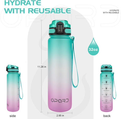 Opard Zip 32oz Plastic Water Bottle Dishwasher Safe, Leakproof Flip-Top Lid, BPA Free Tritan, Wide Mouth Reusable Sports Water Bottle for Gym Hiking Commuting Outdoor Travel and School