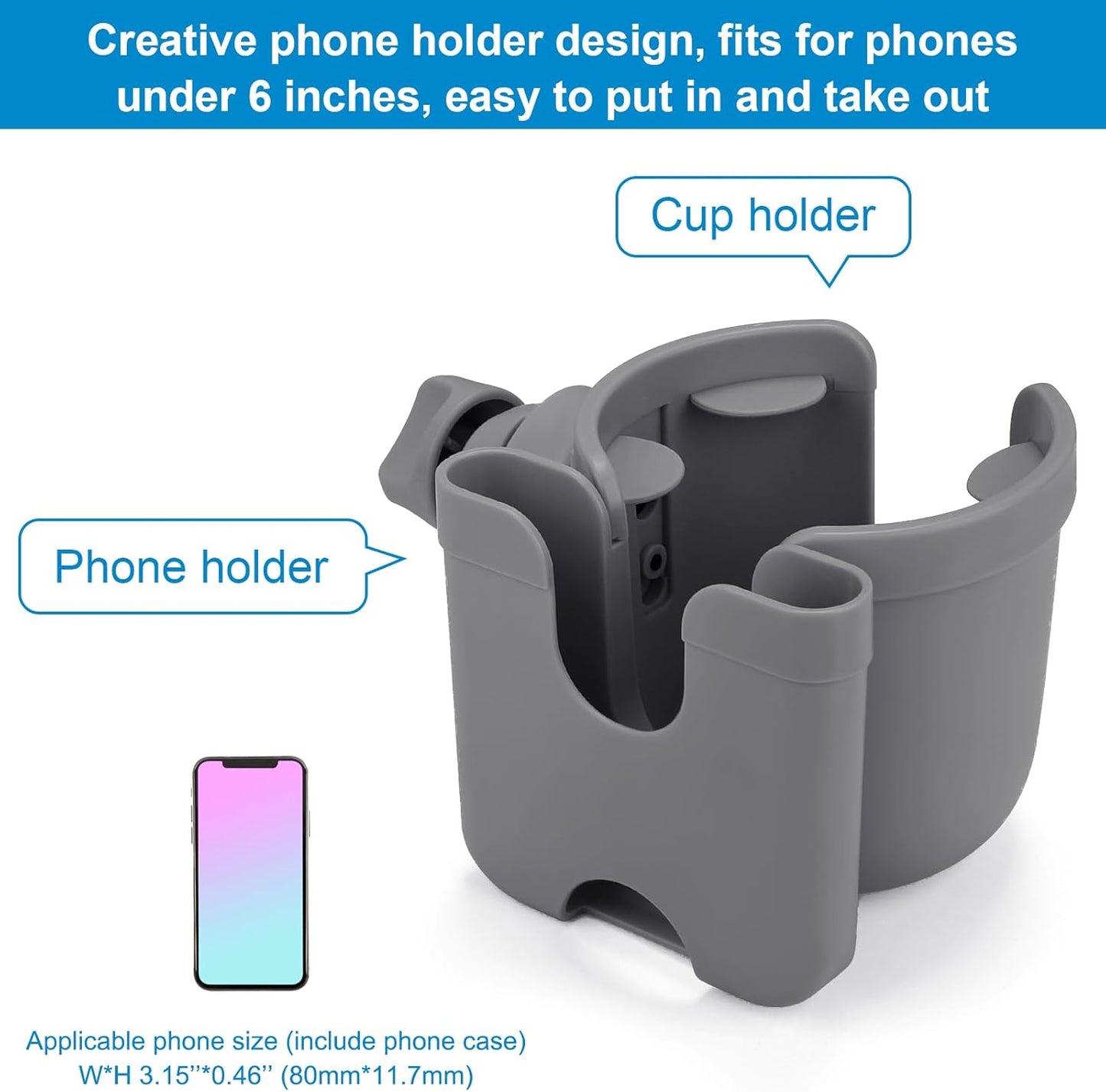 Accmor Stroller Cup Holder with Phone Holder, Bike Cup Holder, Universal Cup Holder for Uppababy Nuna Doona Strollers, 2-in-1 Cup Holder for Walker, Wheelchair, Scooter - Colors A