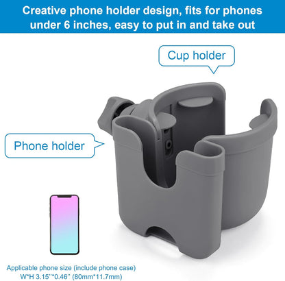 Accmor Stroller Cup Holder with Phone Holder, Bike Cup Holder, Universal Cup Holder for Uppababy Nuna Doona Strollers, 2-in-1 Cup Holder for Walker, Wheelchair, Scooter - Colors A