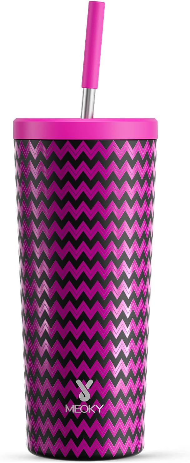 Meoky 24 oz Insulated Tumbler with Lid and Straw, Stainless Steel Vacuum Insulated Tumbler, Keeps Cold for 24 Hours, 100% Leak Proof, Fits in Car Cup Holder (Night)
