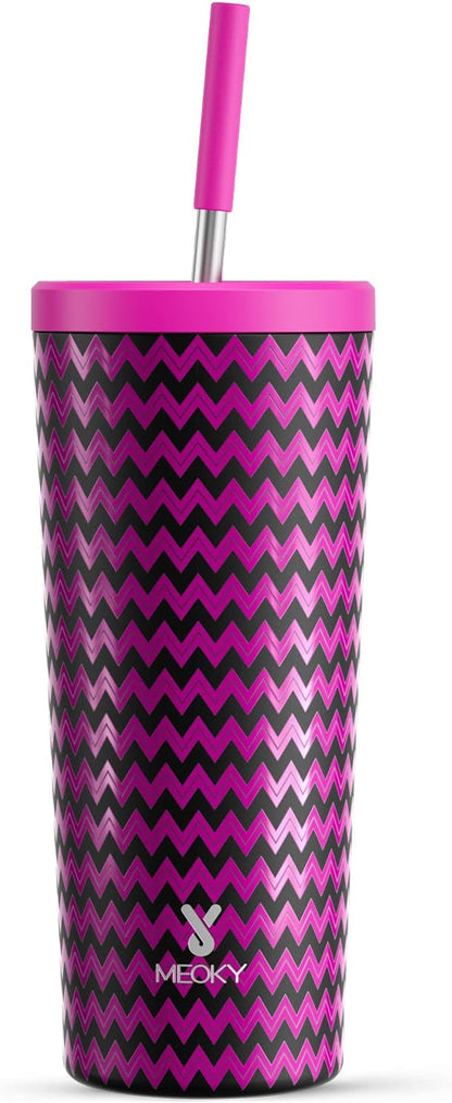 Meoky 24 oz Insulated Tumbler with Lid and Straw, Stainless Steel Vacuum Insulated Tumbler, Keeps Cold for 24 Hours, 100% Leak Proof, Fits in Car Cup Holder (Night)