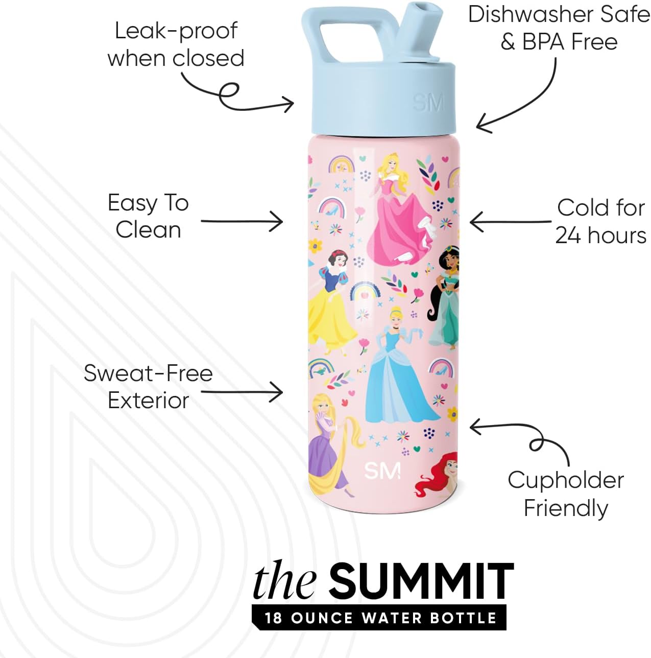 Simple Modern Disney Minnie Mouse Kids Water Bottle with Straw Lid | 14oz Insulated Stainless Steel Kids Tumbler & Spill Proof Toddler Cup for School, Girls, Boys | Summit | Minnie Mouse Fun - Colors B