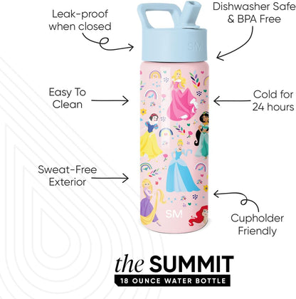 Simple Modern Disney Minnie Mouse Kids Water Bottle with Straw Lid | 14oz Insulated Stainless Steel Kids Tumbler & Spill Proof Toddler Cup for School, Girls, Boys | Summit | Minnie Mouse Fun - Colors B