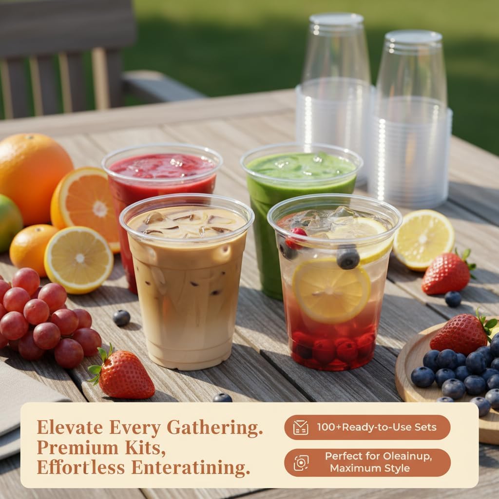 110 Pack Clear Plastic Cups with Lids and Straws, 16 oz Disposable Iced Coffee Cups To Go, BPA-Free Cold Drink Cups for Smoothie, Matcha, Parties, Party