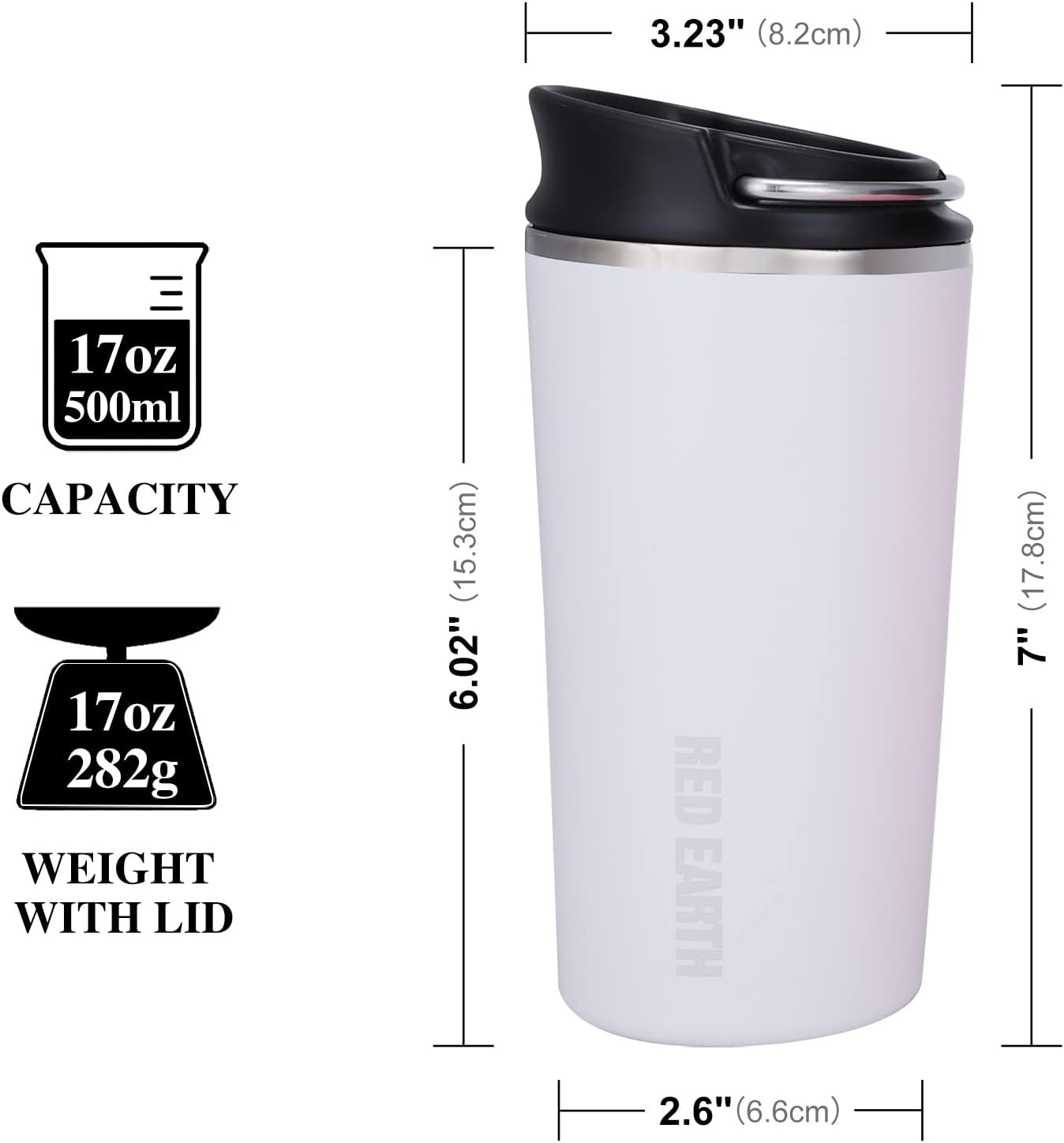 GiNT 17oz Travel Tea Mug with Infuser, 2 Lids. Vacuum Insulated 316 Stainless Steel Coffee Mug. Dishwasher Safe Tea Cup with Strainer for Hot & Cold Brew Coffee. Mothers Day Gifts for Mom (White)