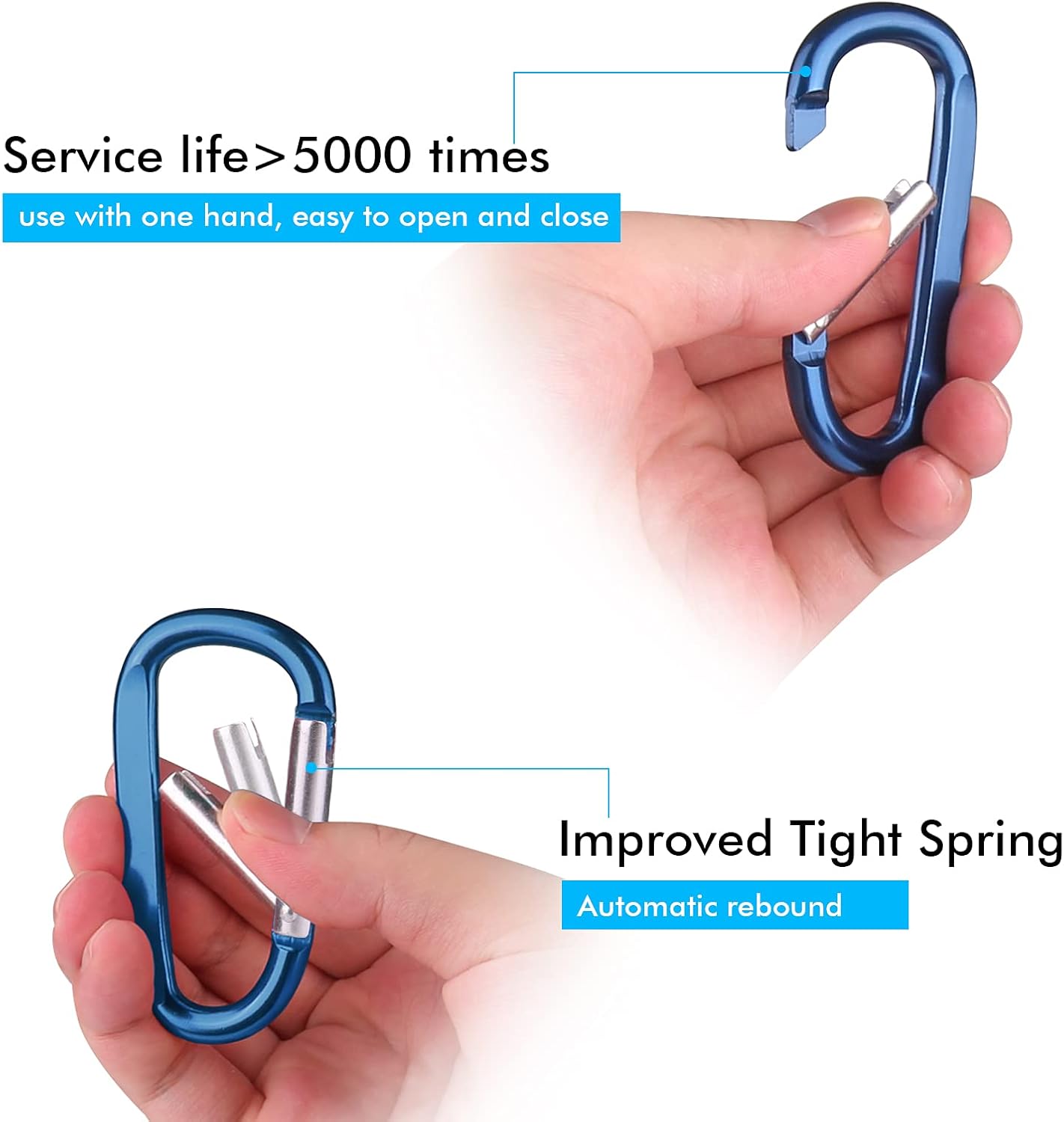 CampTek Carabiner Caribeaner Clip,3" Large Aluminum D Ring Shape Carabeaner with Keyring Keychain Hook
