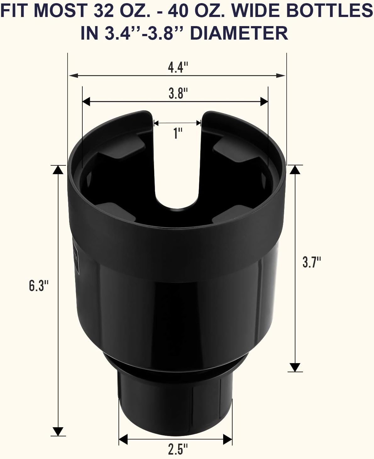 Seven Sparta Car Cup Holder Expander with Offset Adjustable Base, Compatible with Hydro Flasks 32/40 Ounce, Compatible with Yeti Ramblers 20/26/30 Ounce, Other Bottles in 3.4"-3.8" (Black)