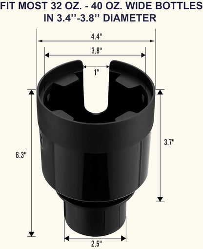 Seven Sparta Car Cup Holder Expander with Offset Adjustable Base, Compatible with Hydro Flasks 32/40 Ounce, Compatible with Yeti Ramblers 20/26/30 Ounce, Other Bottles in 3.4"-3.8" (Black)