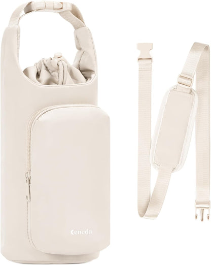 Ceneda Water Bottle Carrier Bag with Phone Pocket 32oz 40oz Tumbler Insulated Water Bottle Holder with Adjustable Shoulder Strap Carrier Sling Bag (Purple)