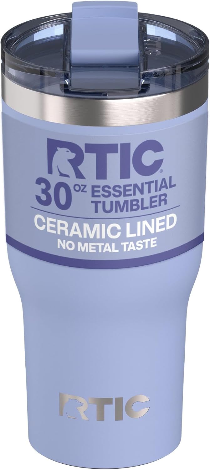 RTIC 20oz Essential Tumbler with Lid, Ceramic Lined, Insulated, Stainless Steel, Metal, Double Wall Vacuum-Insulation, Travel Cup for Iced Coffee, Tea, Hot and Cold Drink, Graphite