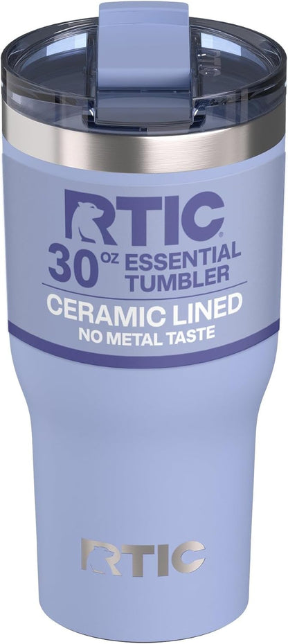 RTIC 20oz Essential Tumbler with Lid, Ceramic Lined, Insulated, Stainless Steel, Metal, Double Wall Vacuum-Insulation, Travel Cup for Iced Coffee, Tea, Hot and Cold Drink, Graphite