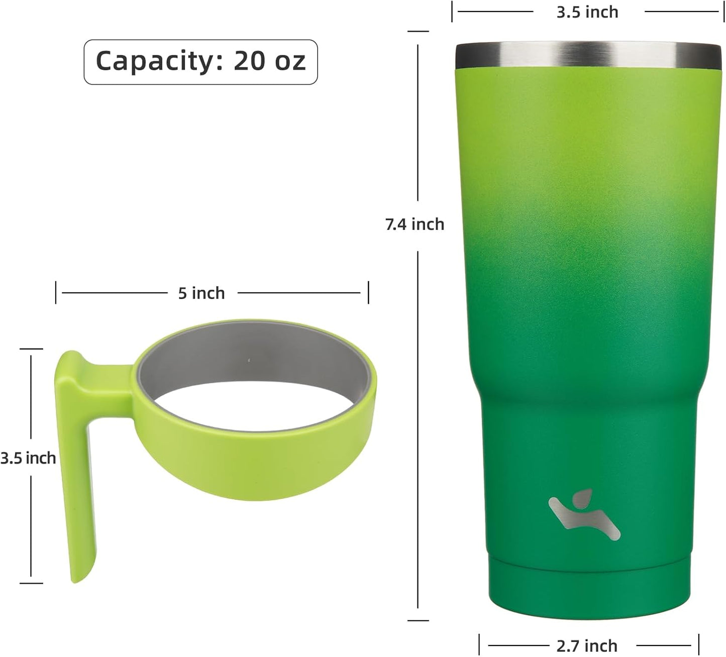 Konokyo 20 oz Tumbler with Handle and 2 Straw 2 Lid, Insulated Water Bottle Stainless Steel Vacuum Cup Reusable Travel Mug,Black