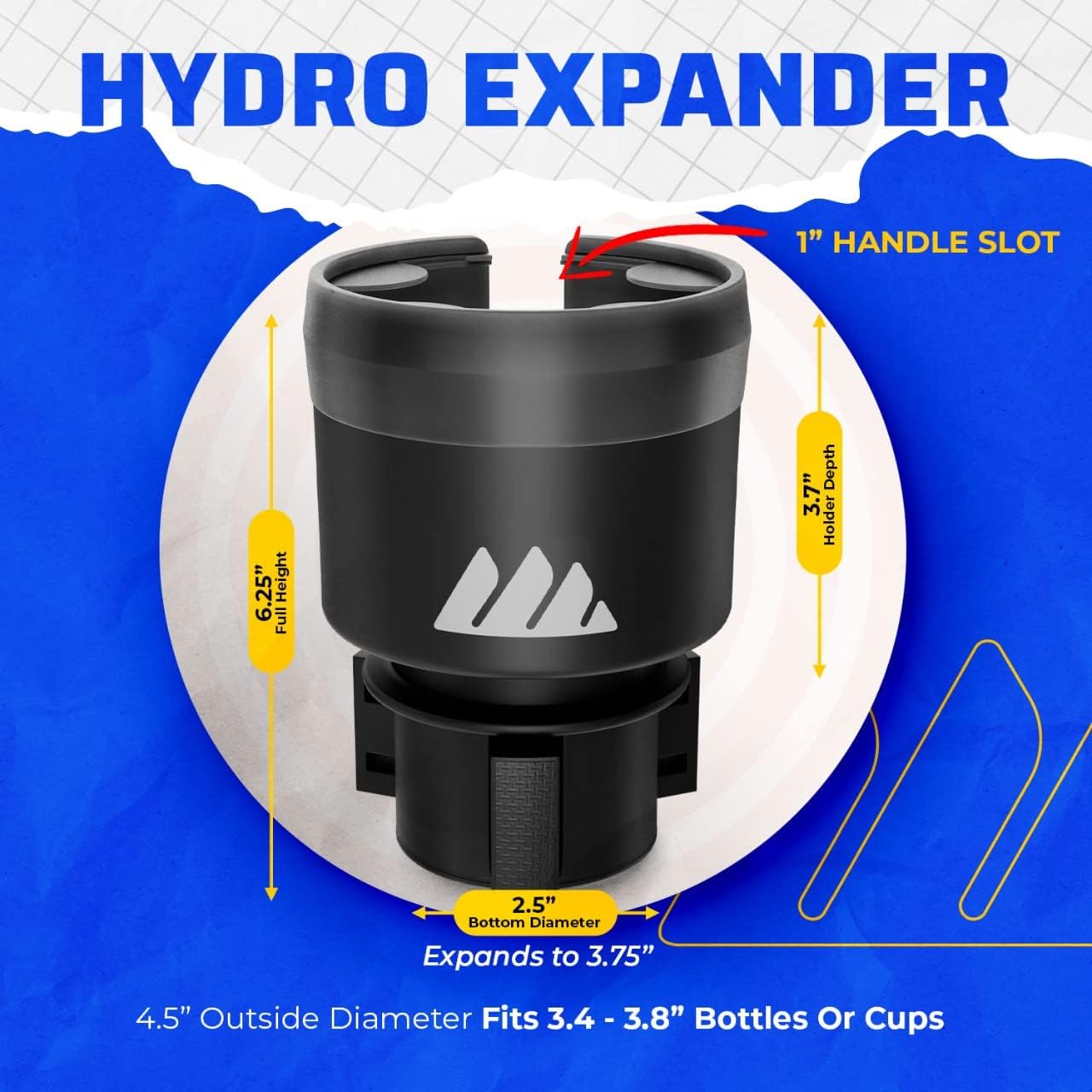 Integral Hydro Expander - Car Cup Holder Expander Organizer with Adjustable Base - Rubber Tabs Hold Most 32-40 oz Bottles and Large Cups