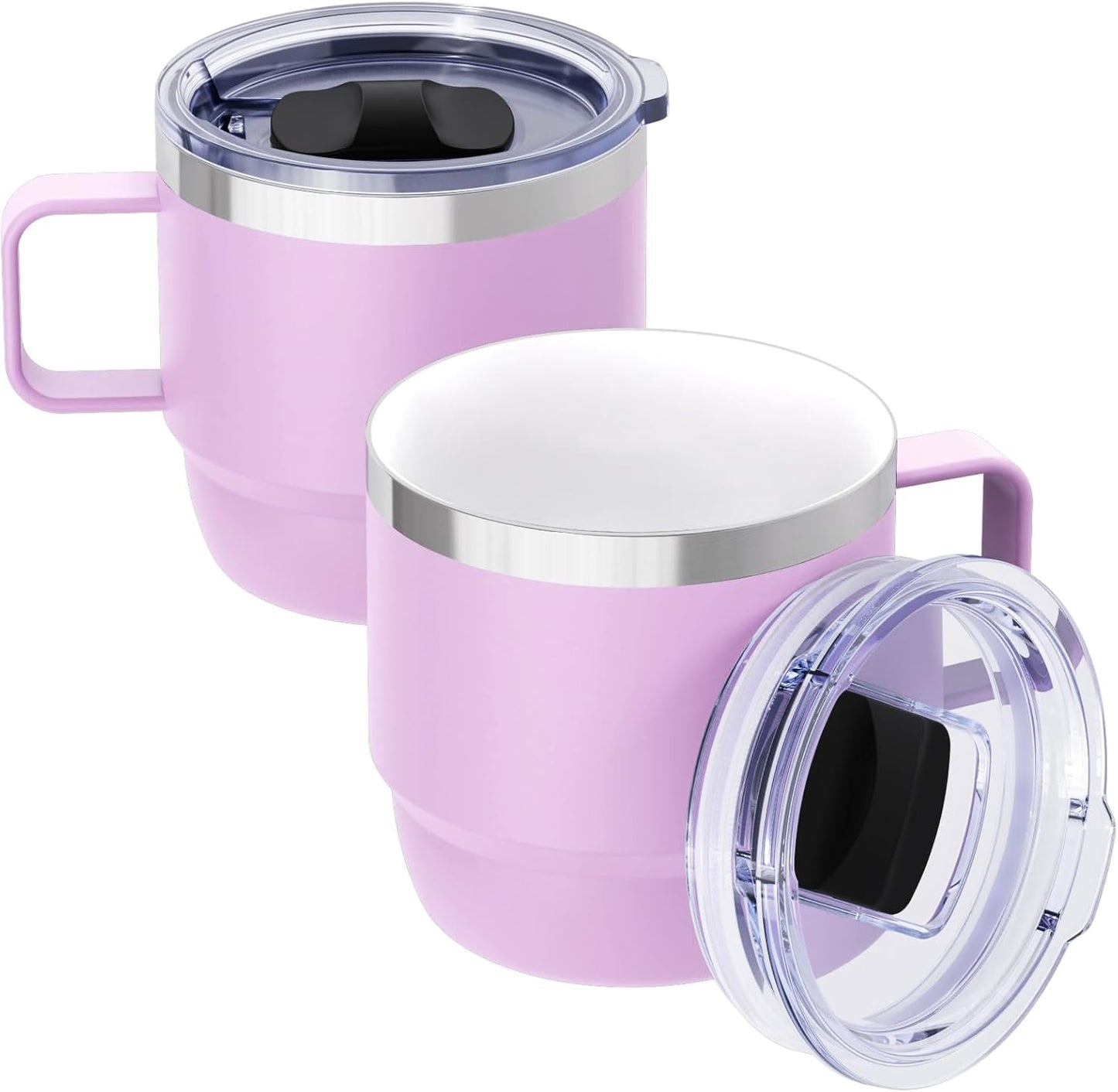 8 oz Small Coffee Mug with Magnetic Sliding Lid & Handle, Ceramic-Lined 18/8 Stainless Steel, Double-Wall Vacuum Insulated, Stackable, Dishwasher Safe, Mini Coffee/Tea Cup, 2 Pack, Black