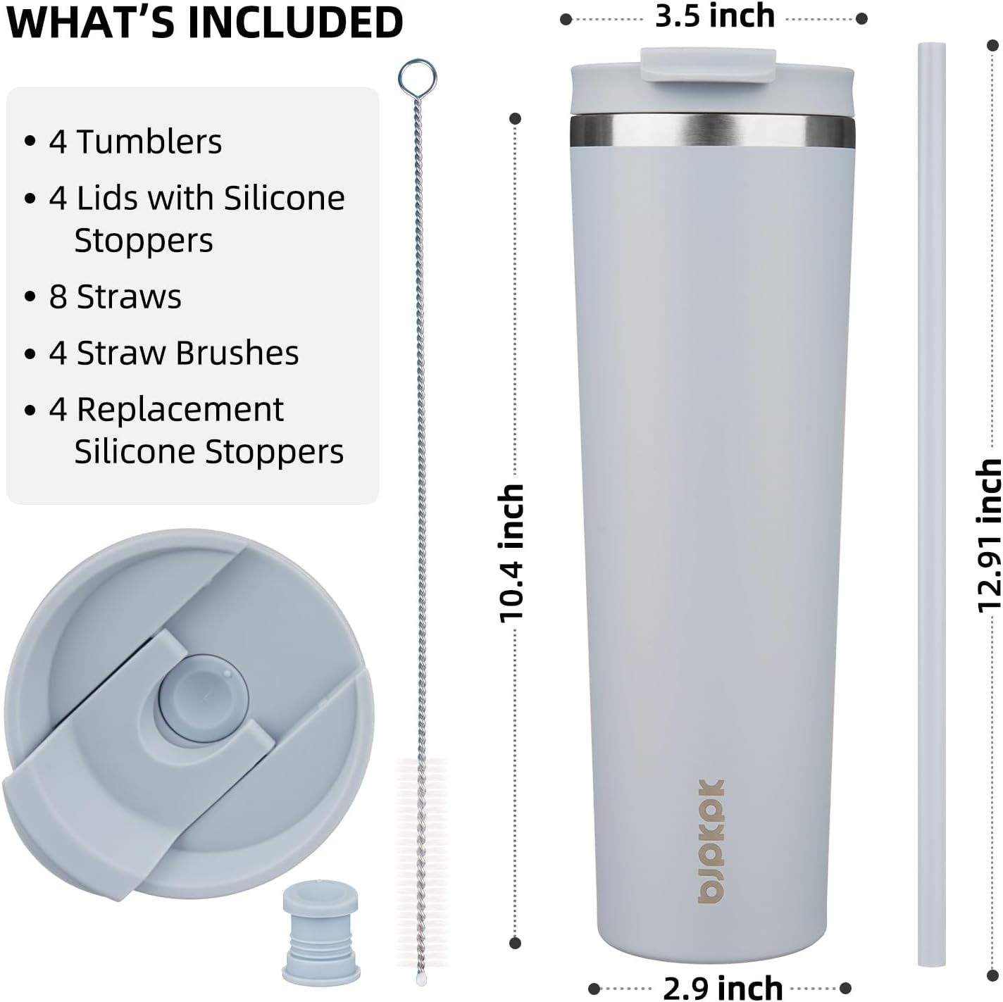 BJPKPK 4 Pack Tumbler with Lid and Straw,30oz Insulated Tumblers Bulk Reusable Travel Coffee Mug, Dishwasher Safe Double Wall Vacuum Insulated Cup Gift for Men Women,Light Blue Leopard