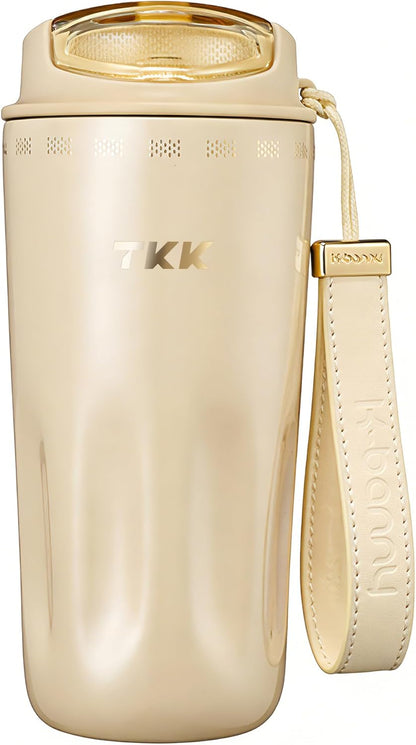 TKK 16oz Travel Coffee Mug, Ceramic Coated Interior, 316 Stainless Steel Liner, Leakproof Flip Lid, Vacuum Insulated Tumbler with Carry Strap, Reusable Cup for Hot & Cold Drinks