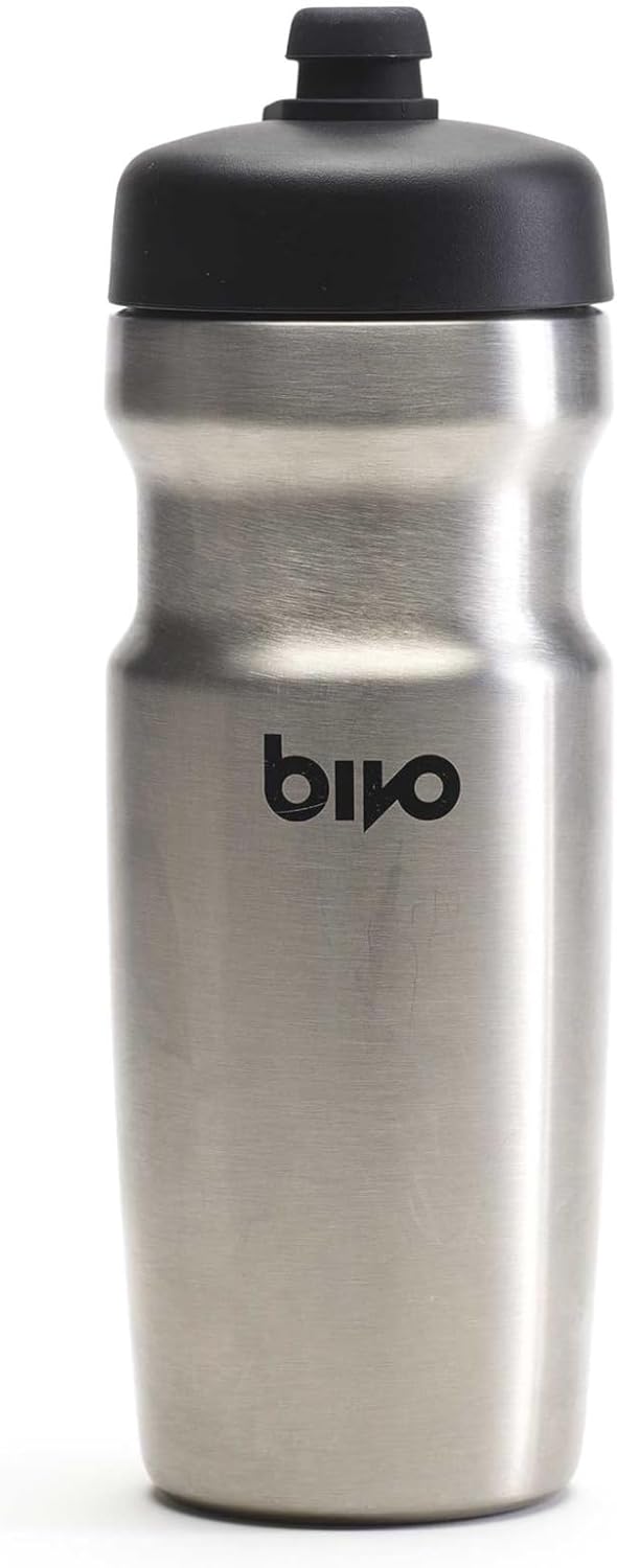 bivo Trio Mini 17oz Insulated Stainless Steel Bike Water Bottle - for Cycling - Compact, Fits Most Cages, Dishwasher Safe, High Flow Sports Nozzle - Keeps Drinks Cold 12+ Hours - (Raw)