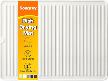 Songrey 12" x 6.5" Silicone Dish Drying Mat, Kitchen Counter Drying Pad for Sink Dishes or Under Rack, Multi-Use as Heat Resistant Trivet, Coffee Bar Mat