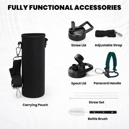 RAYMYLO One Gallon Water Bottle Insulated, Triple Walled Vacuum Stainless Steel (Cold for 48 Hrs), Leak Proof & Non-BPA, Large Water Flask Jug with Paracord Handle & Straw Spout Lids