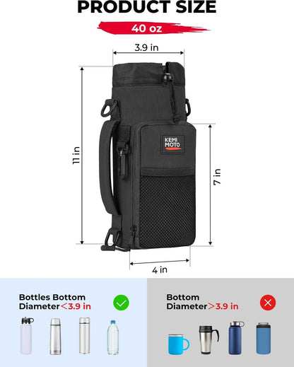 KEMIMOTO Water Bottle Holder Bag, Water Bottle Carrier with Adjustable Shoulder Strap, Water Bottle Pouch Holder for Hiking, Camping, Fishing, Compatible with YETI STANLEY SLM 32 oz, 40 oz, 64 oz