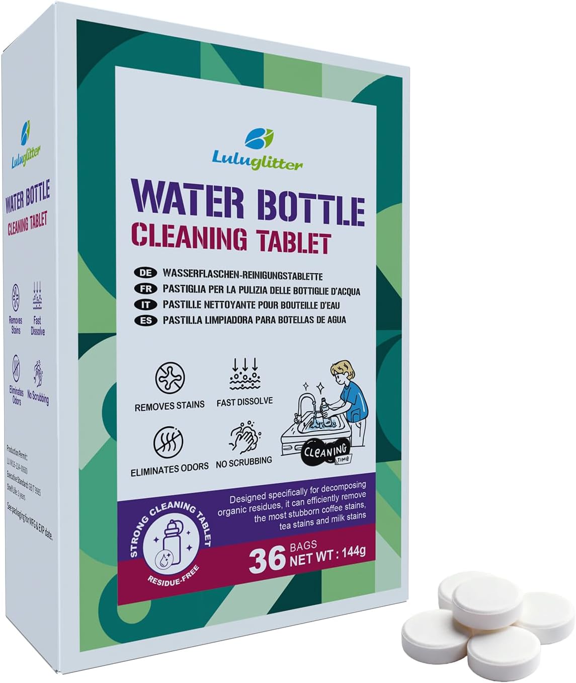 Water Bottle Cleaning Tablets 36 Bags Clean Stainless Steel Thermos Tumbler Insulated and Reusable Water Bottles Washer Tablets for Home Hiking Camping