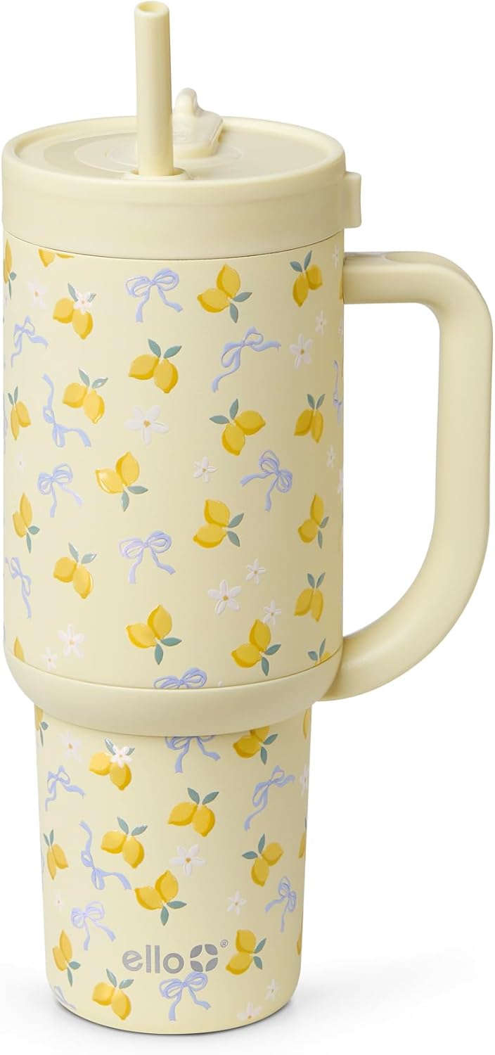 Ello Oasis 40 oz Tumbler with Handle & Retracting Straw | Reusable Insulated Stainless Steel Cup 100% Leakproof, Gifts for Teens Women Men | Keeps cold for 24 Hours, Cup Holder Friendly, Daisies