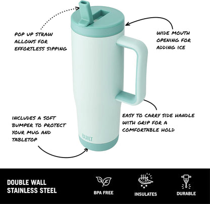 Built 40 oz Cascade Flip Straw Tumbler, Double Wall Insulated Bottle, Gym & Sport Bottles - Stainless Steel & Straw Lid, Leak-Proof, Soft Bumper Base, Portable BPA-Free (Lavender)