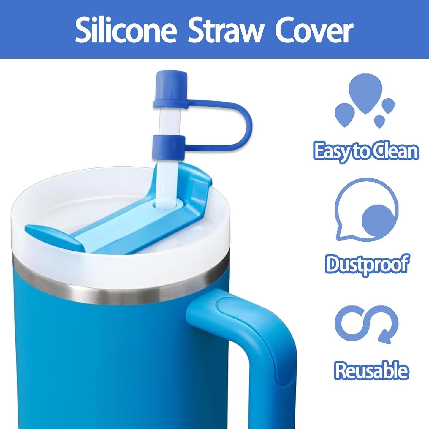 6PCS Silicone Straw Covers Cap Compatible with Stanley Cup 30-40 oz Tumbler with Handle 10mm Straw Toppers，Dust-Proof Reusable Straw Cover for Stanley Cup Accessories (Black)