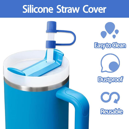 6PCS Silicone Straw Covers Cap Compatible with Stanley Cup 30-40 oz Tumbler with Handle 10mm Straw Toppers，Dust-Proof Reusable Straw Cover for Stanley Cup Accessories (Black)