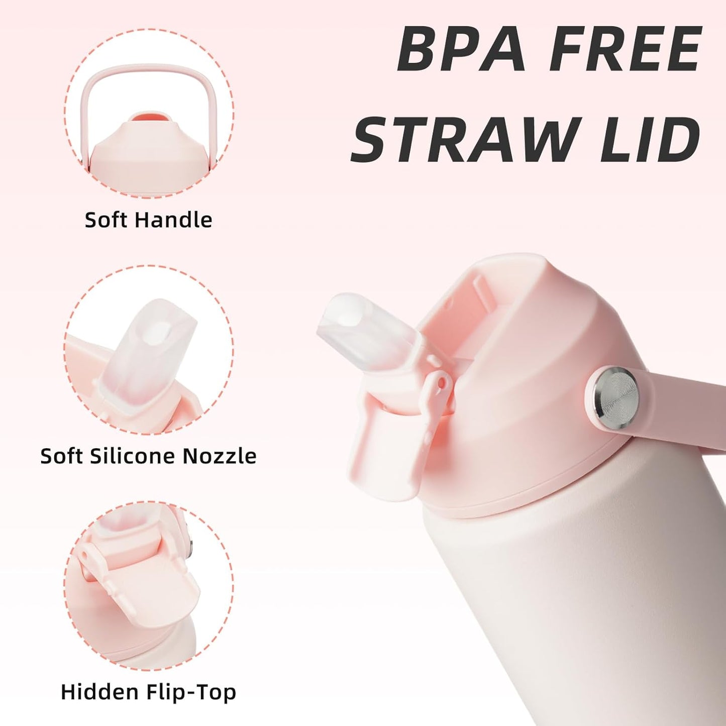 BJPKPK Insulated Water Bottle with Straw Lid, 18oz Thermo Water Bottles with Soft Nozzle, Flex Handle & Non-slip Boot, BPA Free Leak Proof Stainless Steel Metal Thermo, Tumblers, Cups,Sea Salt