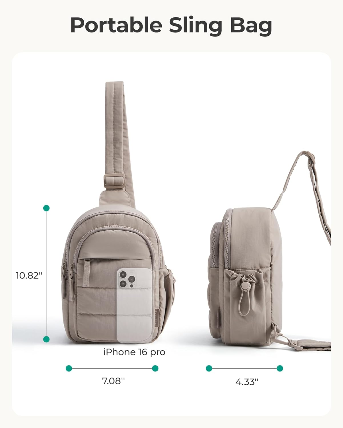 BAGSMART Small Sling Bag for Women, Puffer Crossbody Bag Purses Hobo Handbag Fanny Packs for Travel Hiking