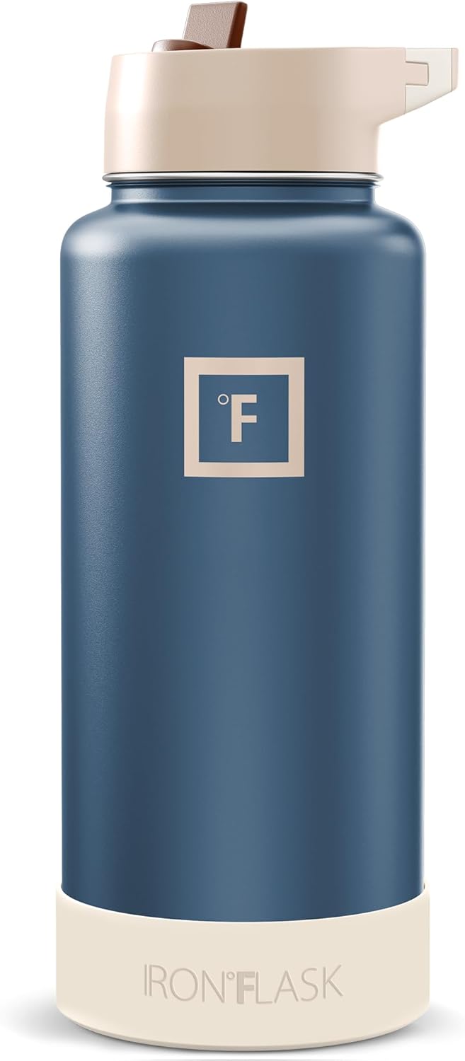 IRON °FLASK Camping & Hiking Hydration Flask with Straw, Wide Mouth Insulated Stainless Steel Sports Water Bottle - 22 oz Aurora
