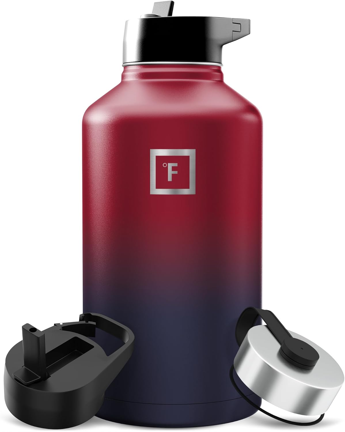 IRON °FLASK Camping & Hiking Hydration Flask with Straw, Wide Mouth Insulated Stainless Steel Sports Water Bottle - 40 oz Midnight Black