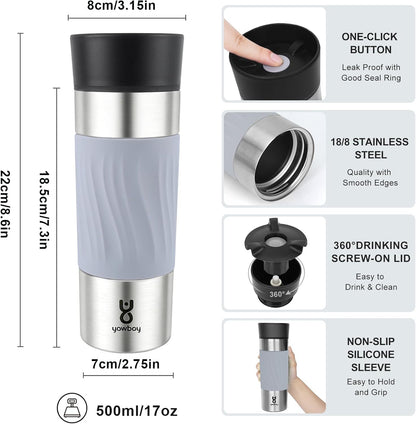 Travel Coffee Mug with 360°Lid, Travel Coffee Tumbler 16 oz Leak Proof, Stainless Steel Insulated Travel Mugs for Hot and Cold Spill Proof Leak Proof (Purple)