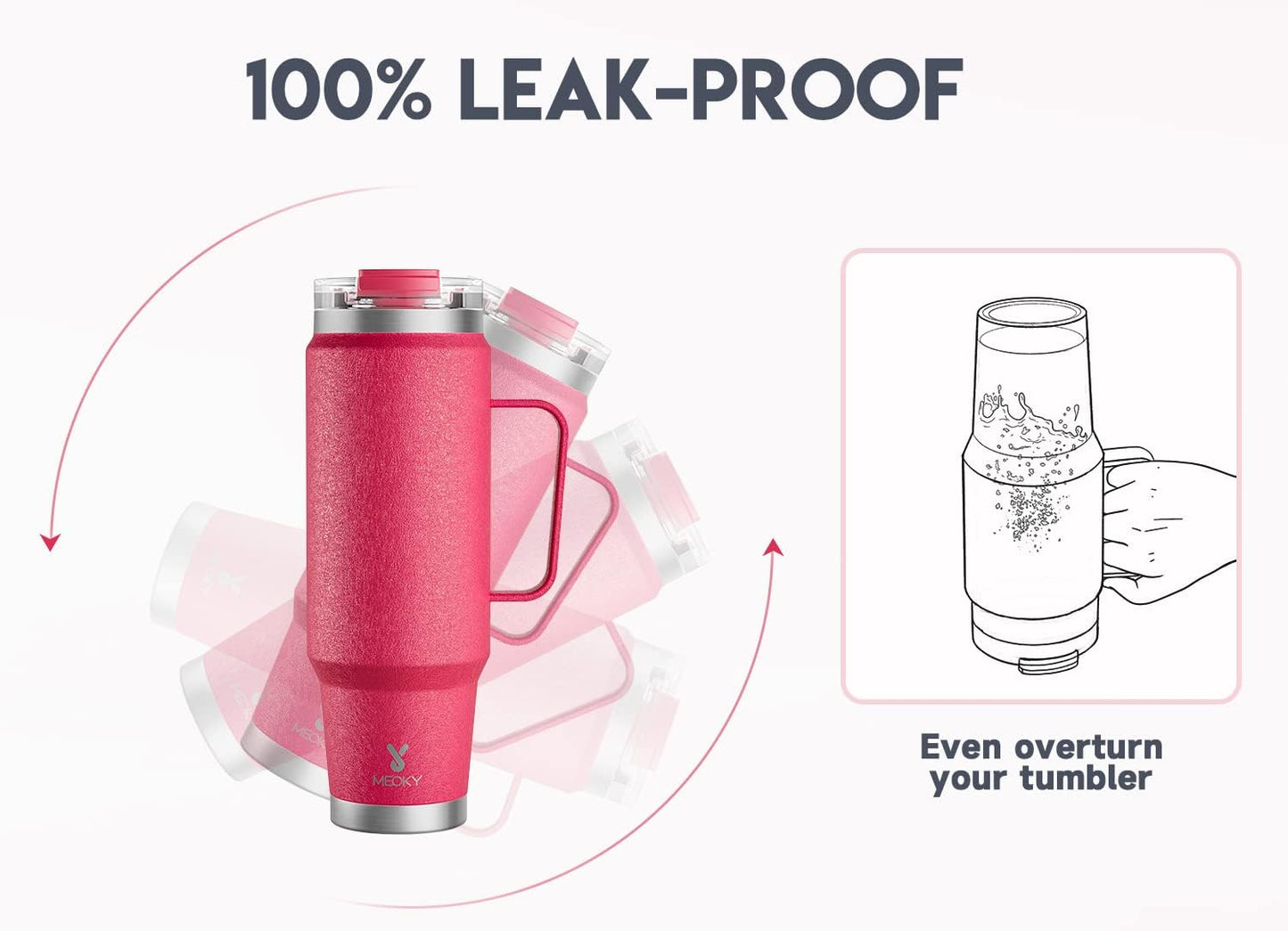 Meoky 32oz Tumbler with Handle, Stainless Steel Travel Mug with 2-in-1 Straw and Sip Lid, Vacuum Insulated Coffee Mug, 100% Leak Proof, Keeps Cold for 24 Hours or Hot for 8 Hours (Sky)