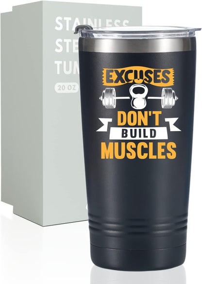 Onebttl Cool Gym Workout Gifts for Men, Guys, Lovers, Personal Trainer, 20oz Stainless Steel Tumbler with Lid Straw for Christmas, Birthday - Muscles Laser