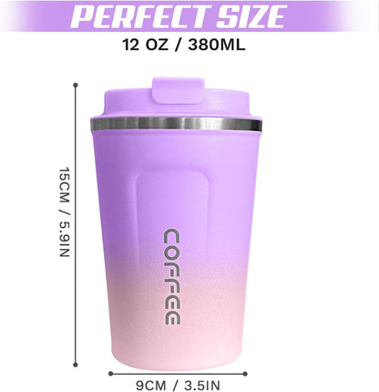 SPLMIFA Travel Coffee Mug Leak-Proof, Reusable Coffee Cups with Lids, Stainless Steel Vacuum Insulated Coffee Tumblers, Thermal Insulation Cup for Men and Women Hot & Cold Drinks(2nd-Green Pink, 12OZ)
