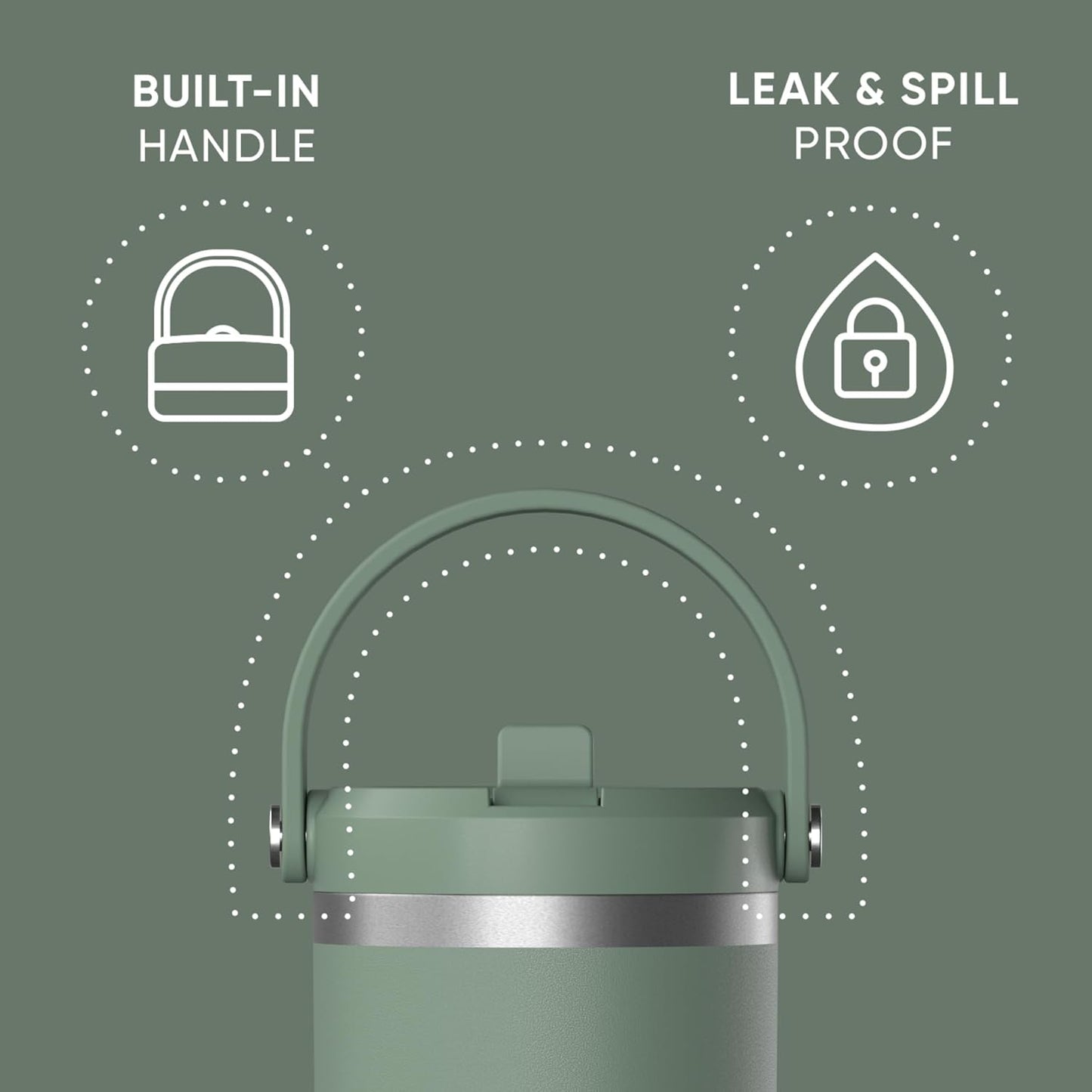 Hydrapeak Nomad 32oz Insulated Stainless Steel Travel Tumbler with Handle & Straw Lid, Leakproof, Cupholder Friendly, Keeps Drinks Cold 24 Hours, Reusable Bottle for Daily Hydration (Pale Sage)