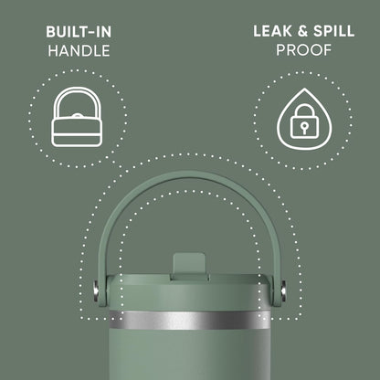 Hydrapeak Nomad 32oz Insulated Stainless Steel Travel Tumbler with Handle & Straw Lid, Leakproof, Cupholder Friendly, Keeps Drinks Cold 24 Hours, Reusable Bottle for Daily Hydration (Pale Sage)
