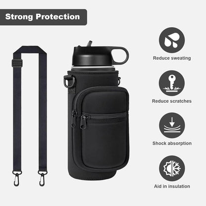 Water Bottle Holder with Strap, Insulated Crossbody Sling Bag, Carrier with Phone Pocket for Walking Hiking Camping Fishing