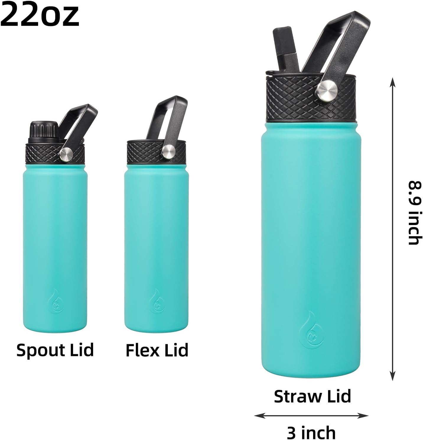 BJPKPK Insulated Water Bottles with Straw Lid, 40oz Stainless Steel Water Bottles with 3 Lids, BPA Free Leakproof Thermo, Tumblers, Cups for Sports, Gym- Midnight - Colors A
