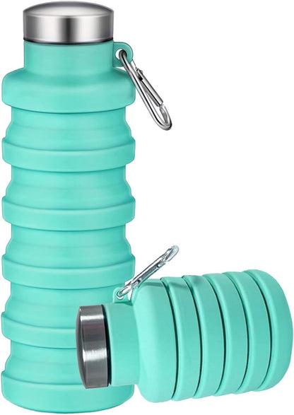 Collapsible Water Bottles,16oz Capacity Portable Reusable Silicone Water Bottle,Leak-proof,with buckle,foldable storage,Lightweight Durable for Fitness,Cycling,Sports,Camping,Hiking (Deep Black)