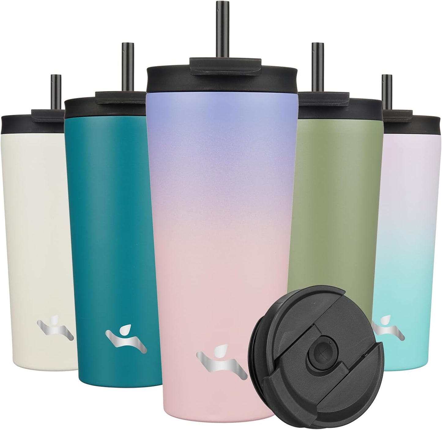 Konokyo 30 OZ Insulated Tumbler with Lid and 2 Straws Stainless Steel Water Bottle Vacuum Travel Mug Coffee Cup,Pastel Sunset