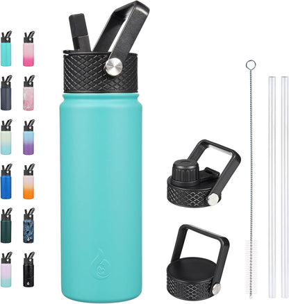 BJPKPK Insulated Water Bottles with Straw Lid, 40oz Stainless Steel Water Bottles with 3 Lids, BPA Free Leakproof Thermo, Tumblers, Cups for Sports, Gym- Midnight - Colors A