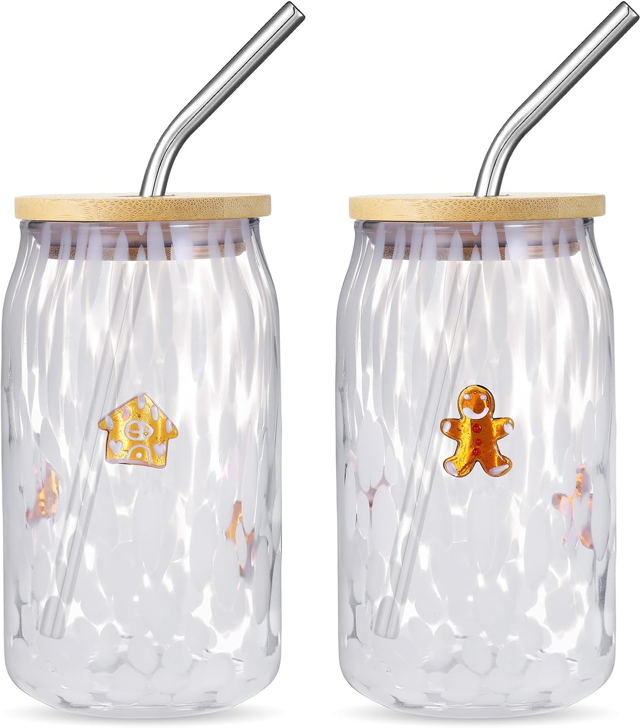 Honeydak 2 Pcs Icon Juice Glass Tumbler with Lid & Straw - 18 oz Cloud and Sun Icon Can Shape Glass Cups Coffee Juice Beer Soda Drinking Cup for Summer Halloween Christmas Party Supplies Gift