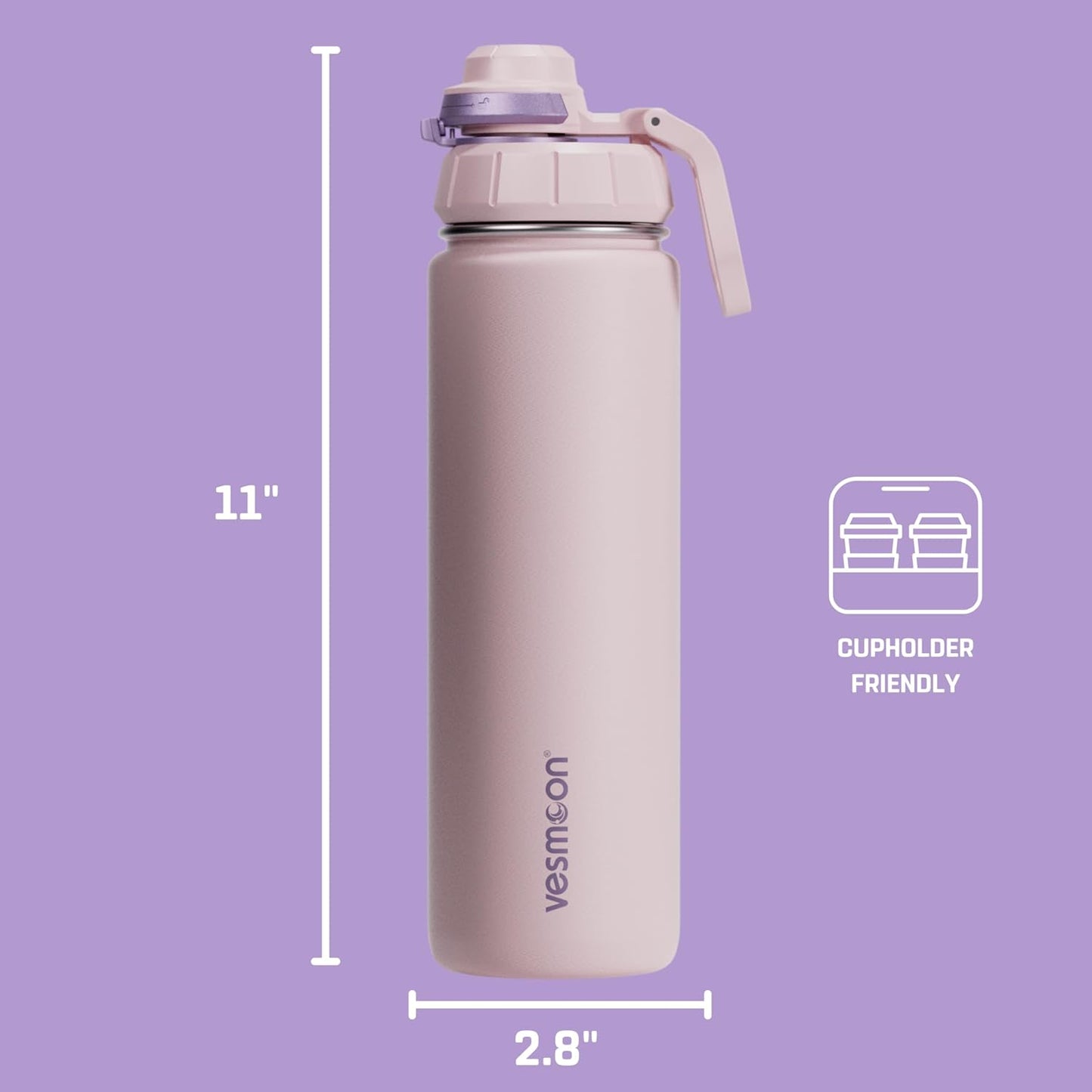 Vesmoon Vessence 24 Oz Stainless Steel Tea Infuser Bottle for Loose Leaf Tea, Water, Herbs, Fruits - Triple Layered Insulated, Leak Proof Bottle with Lid and Clip Handle - 24 Hours Hot/Cold