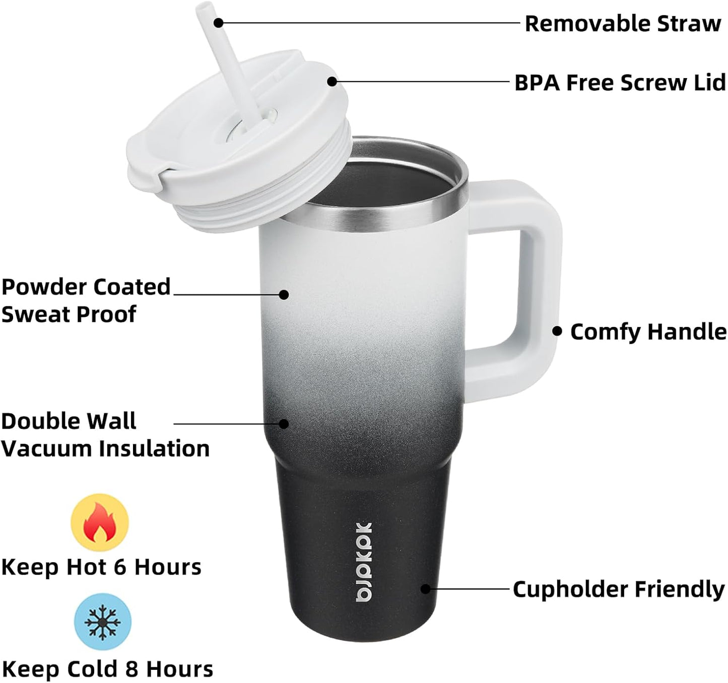 BJPKPK 30oz Stainless Steel Insulated Tumbler With Handle And Lid Straw Travel Coffee Mug Thermal Cup,Black