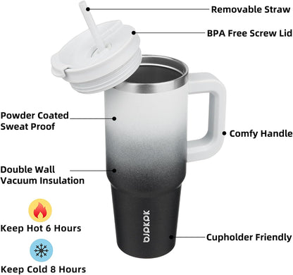 BJPKPK 30oz Stainless Steel Insulated Tumbler With Handle And Lid Straw Travel Coffee Mug Thermal Cup,Black